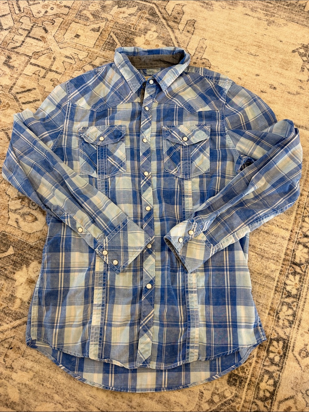 BKE Men's Blue Plaid Pearl Snap Shirt